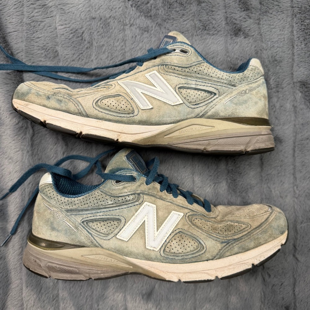 New Balance 990v4 Made in USA Mens Blue Grey Suede Running Shoes M990LL4 Size 11